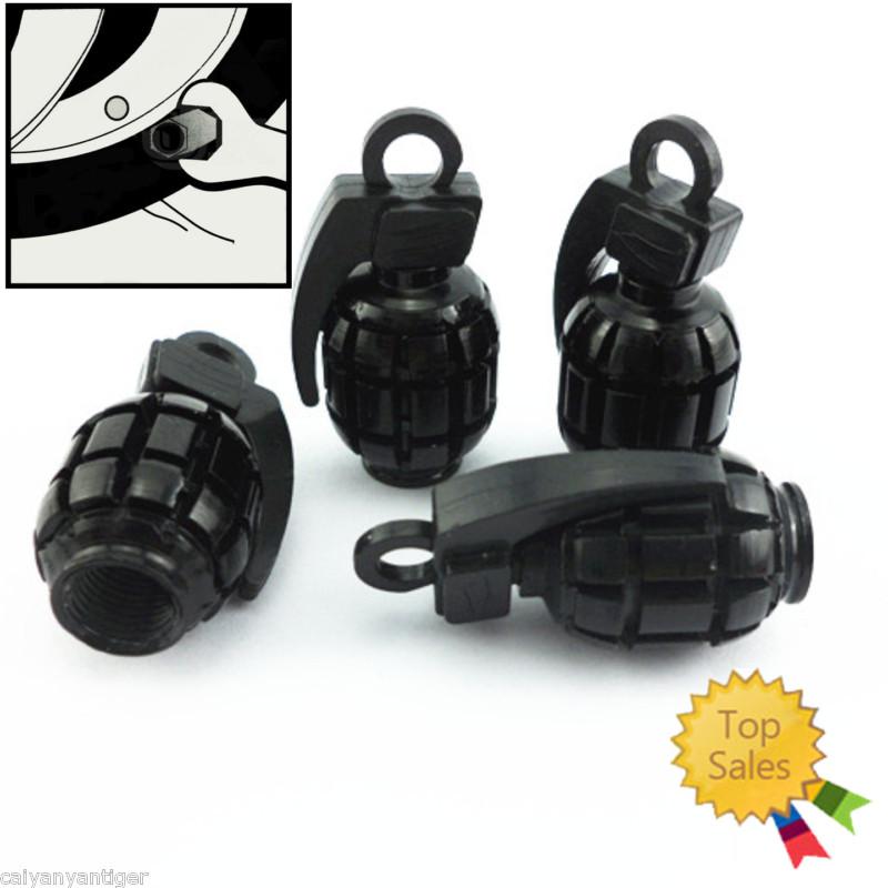 4 pcs grenade bomb style black ford wheel tyre tire valve stems caps air covers 