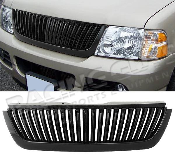 02-05 ford explorer vertical upper front grille xlt/xls glossy black grill