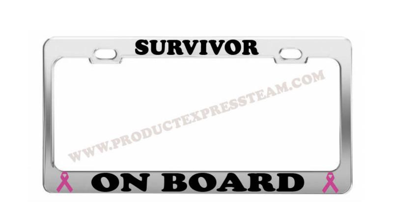 Breast cancer survivor funny metal chrome license plate frame tag holder