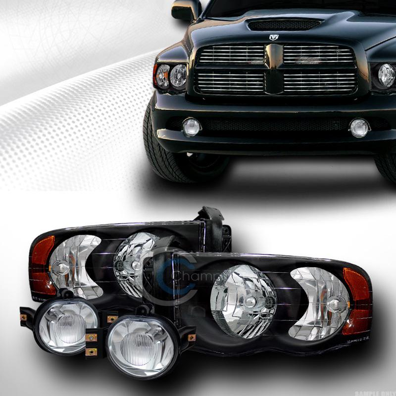 Blk head light parking signal amber+front bumper fog ch k2 02-05 dodge ram truck