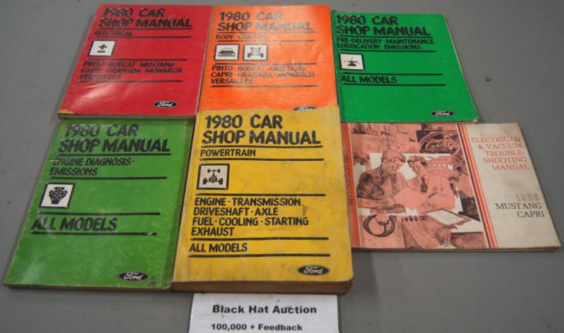 1980 ford mustang bobcat capri granada monarch factory shop manual 6 volume set