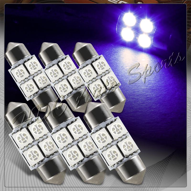 6x 31mm 4 smd purple led festoon dome map glove box trunk replacement light bulb