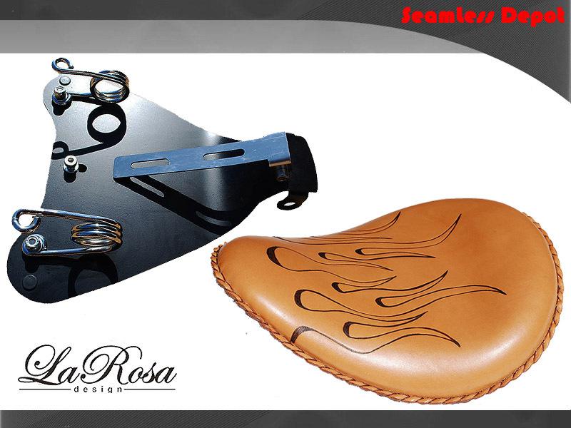 13" larosa sportster xl 883 48 tan leather flame design mounting solo seat kit