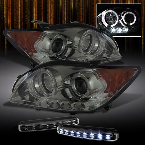 08-10 scion tc smoked dual halo led projector headlight + drl led running lamps