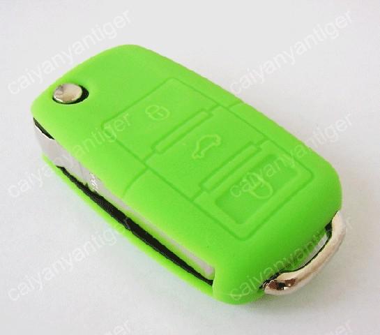 Green silicone protective cover hold bag for vw remote key shell fob 3 buttons