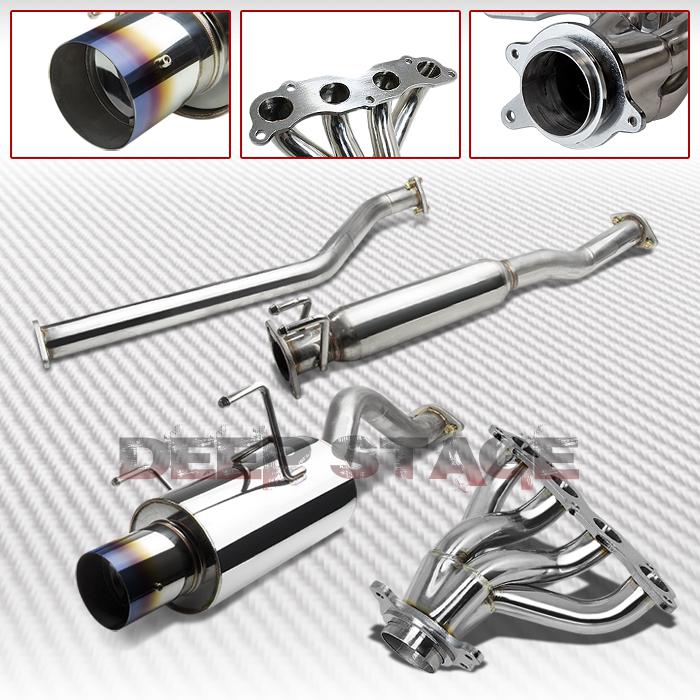 Racing ss cat back exhaust 4"burnt tip muffler+header 02-06 rsx dc5 type-s k20