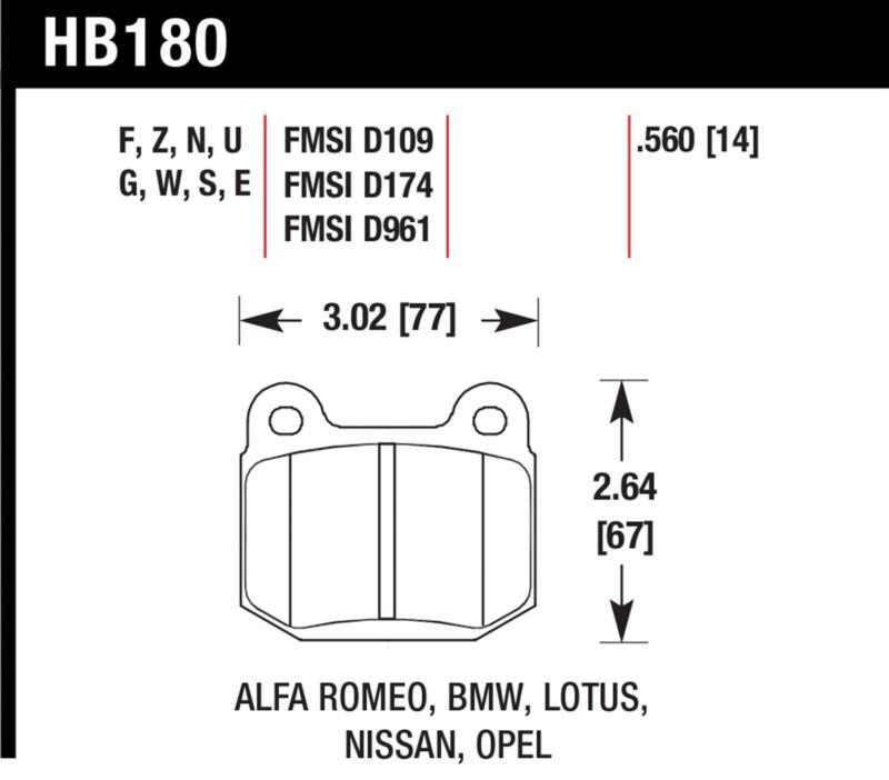 Hawk performance hb180z.560 disc brake pad