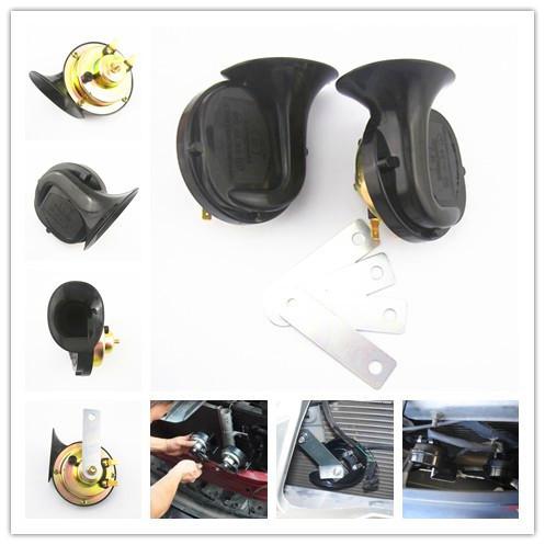 2 pcs black loud dual-tone snail universal 12v electric horn 110db for car truck