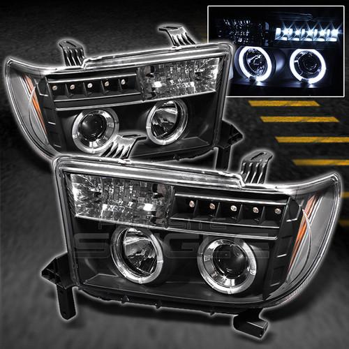 Black 07-12 tundra sequoia dual halo projector drl led headlights lights lamps