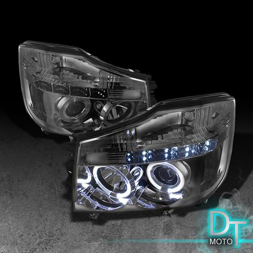 Smoked 04-13 titan armada dual halo projector led headlights lights left+right