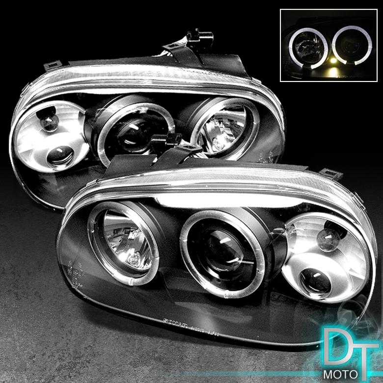 Black 99-06 vw golf mk3  dual halo projector headlights w/fog lights left+right