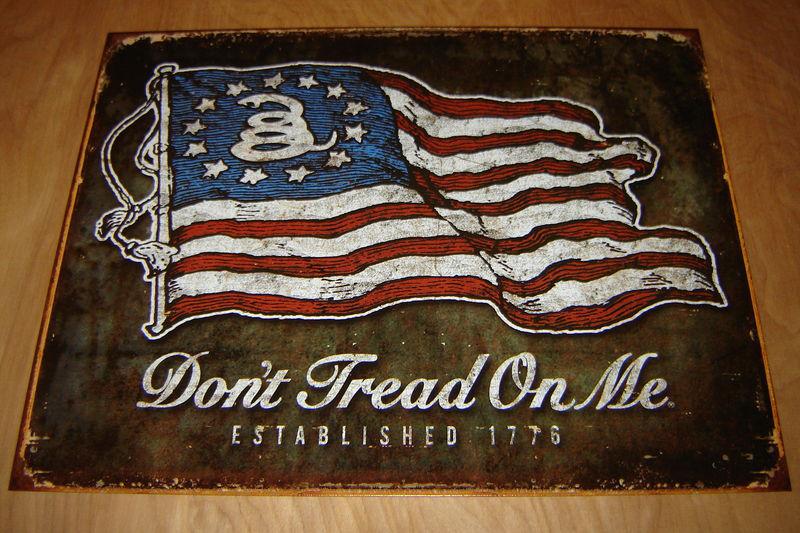 Vintage style american flag don't tread on me second amendment barn garage sign
