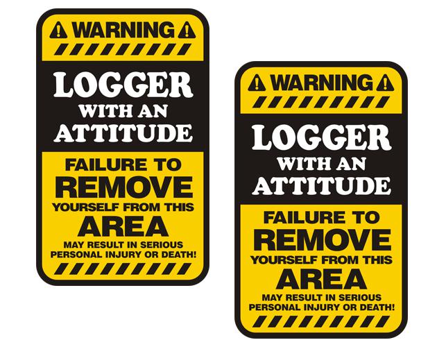 Logger warning yellow decal set 3"x1.8" lumberjack hard hat vinyl sticker zu1