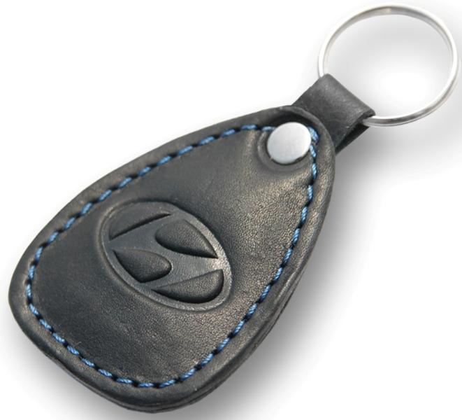 New leather black / blue keychain car logo hyundai auto emblem keyring