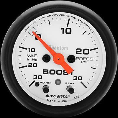 Autometer phantom electrical boost/vacuum gauge 2 1/16" dia white face 5777