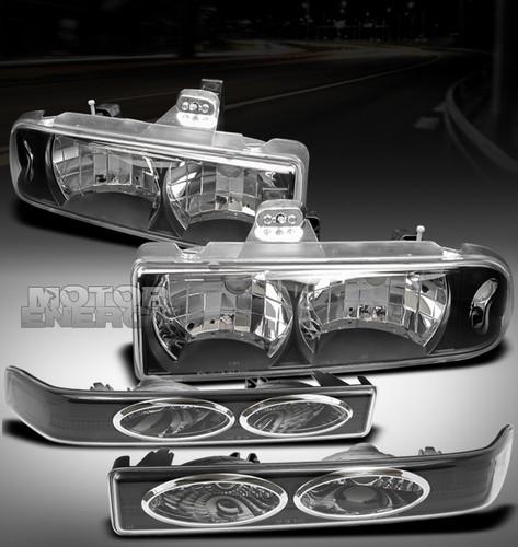 1998-2004 chevy s10/blazer pickup truck black crystal head lights+bumper signal