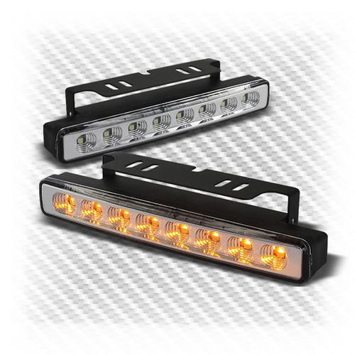 8 led drl daytime running bumper fog lights w/built-in amber led turn signal set