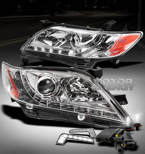 2007 2008 2009 toyota camry led chrome projector head light lamp w/drl+6000k hid