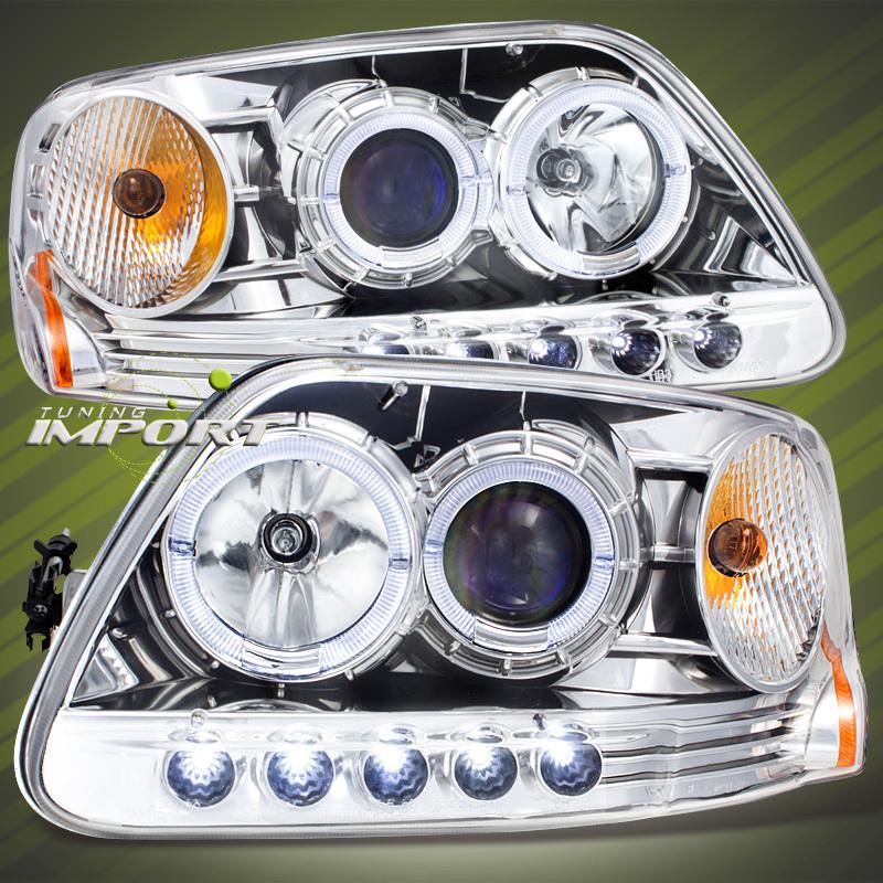 97-03 ford f150 expedition chrome dual halo led drl projector head lights lamps