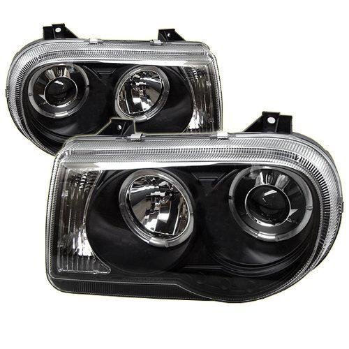 New spyder auto chrysler 300c black halogen led projector headlight 1 set