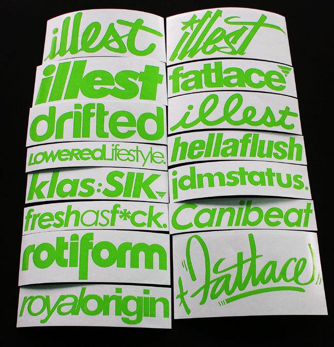 15 stickers decals illest fatlace hellaflush drift canibeat  7 inchs*green ;1