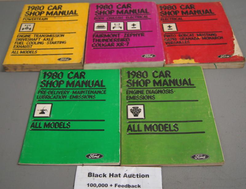 1980 ford mustang thunderbird cougar factory shop manual 5 volume set + more