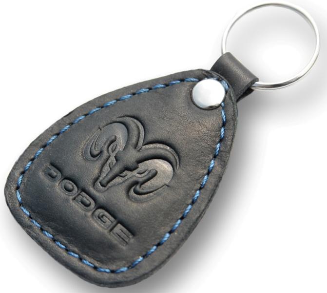 New leather black / blue keychain car logo dodge auto emblem keyring