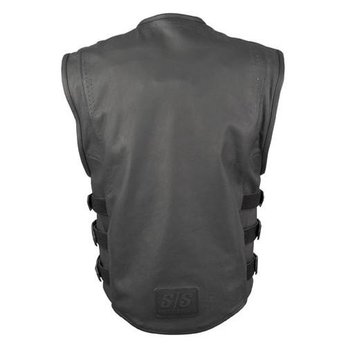 New speed and strength tough as nails adult leather vest, black, small/sm