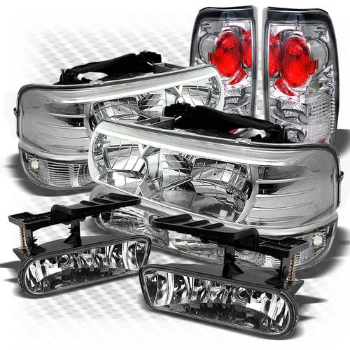 99-02 silverado chrome headlights + bumper + altezza tail lights + fog lights