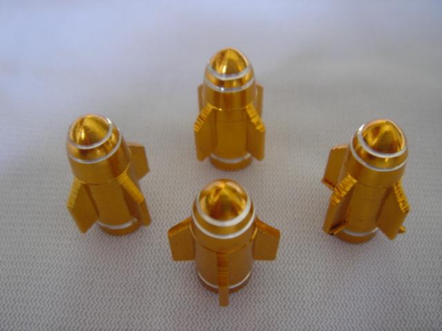 Car rocket model wheel air valve caps set 4 pieces gold