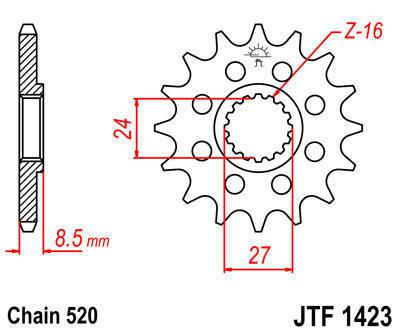 Jt sprocket front 16t 520 chromoly steel fits suzuki gsx-r1000 k9,l0,l1,l2 09-12