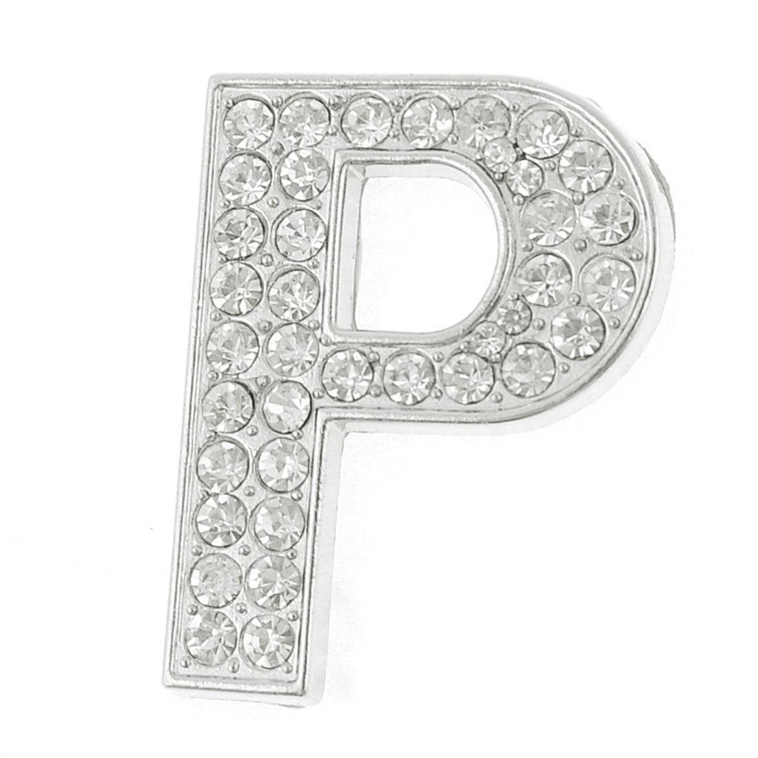 Car decor silver tone rhinestone english letter p shaped 3d sticker