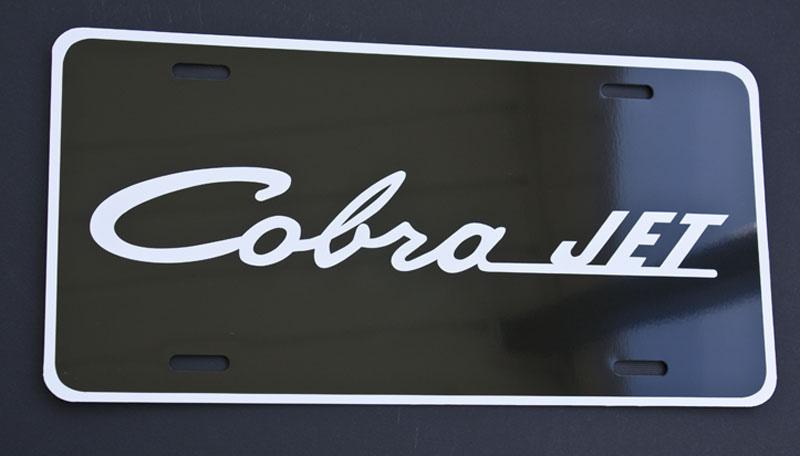 Cobra jet mustang license plate,  with white letters