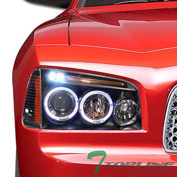 Black drl led halo rims projector head lights lamp signal 05/06-10 dodge charger