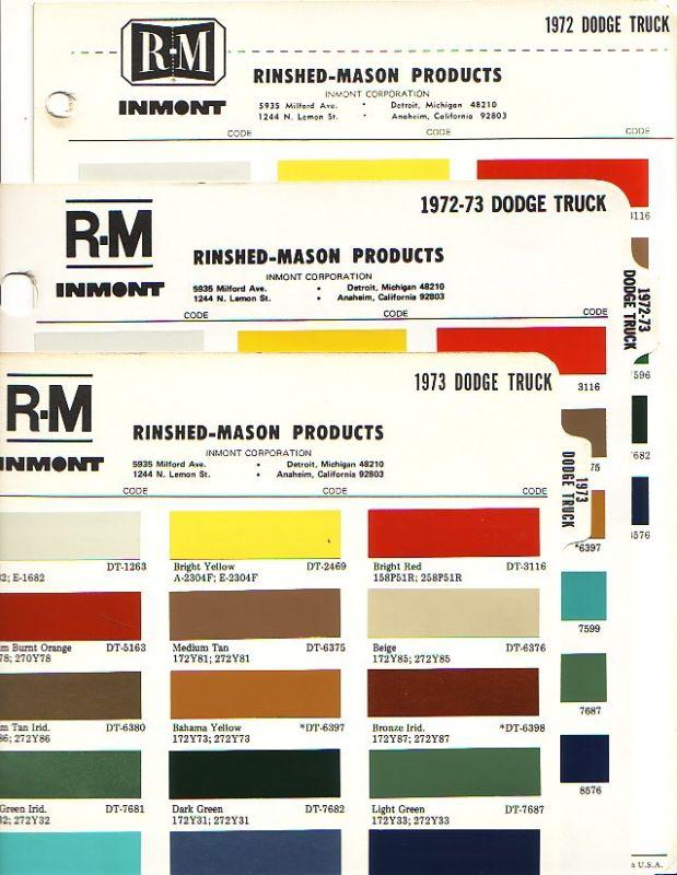 1972 and 1973 dodge truck and van paint chips (r-m)