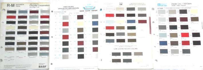 1988 dodge chrysler plymouth ppg  dupont r-m  color paint chip charts  mopar 