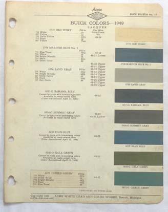 1949  buick acme   color paint chip chart all models original 