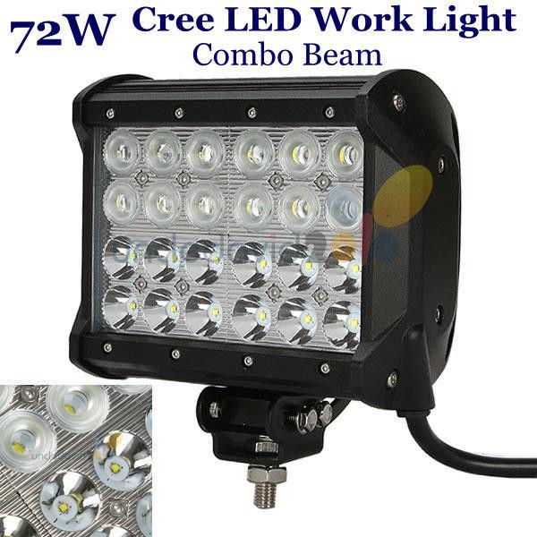 72w 7" quad row cree led light combo beam work lamp 4x4 offroad jeep suv truck