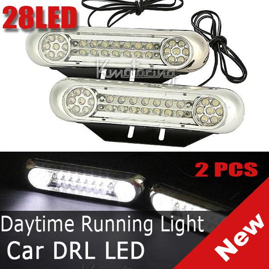 2pcs 28 led super bright led drl daytime running driving fog light kit dc 12v