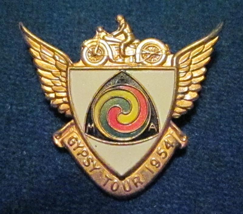 Original ama gypsy tour 1954 pin back badge harley indian henderson thor