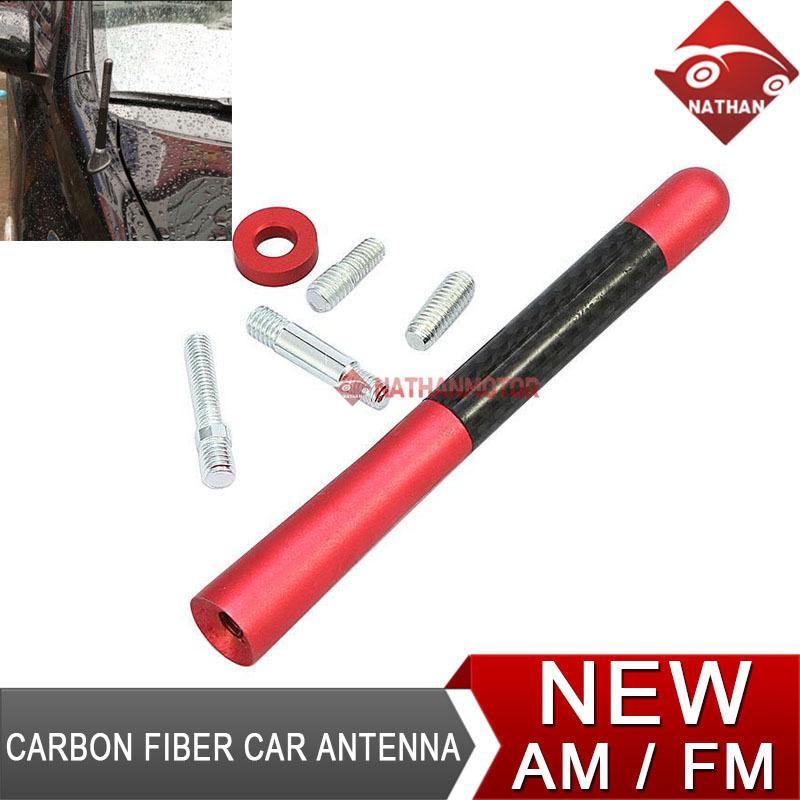 Red 4.92" real carbon fiber antenna vehicle car auto am/fm radio aluminum wow