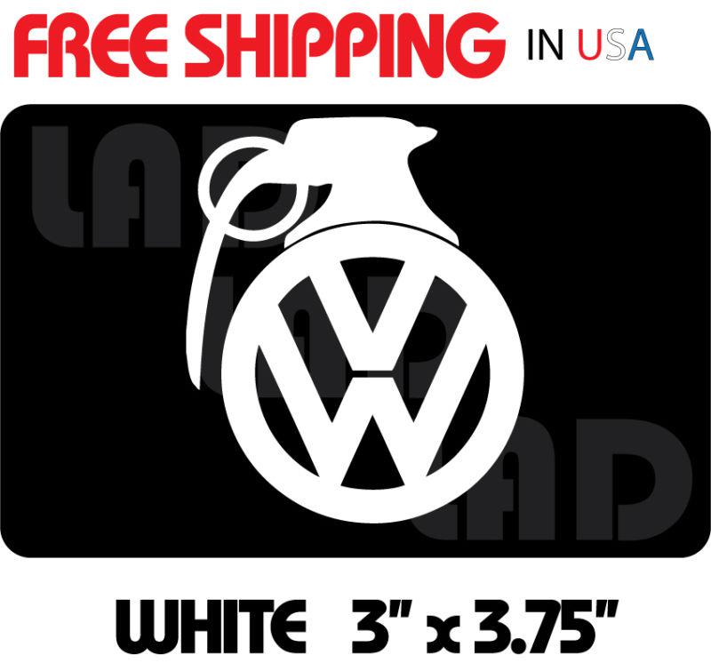 2- vw ball grenade decal 3" x3.75" white bug bus gti eos toureg jetta beatle