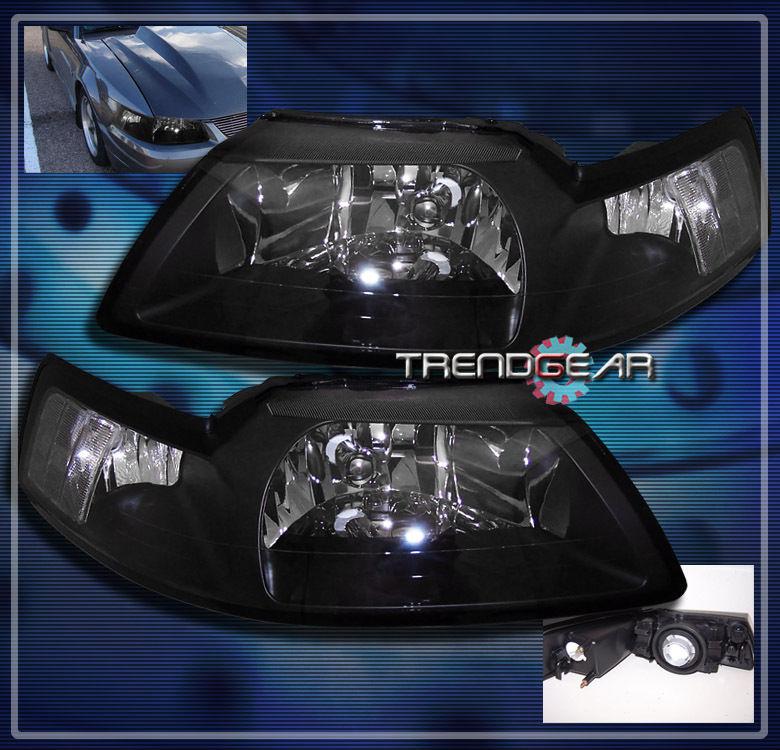 99-04 ford mustang crystal headlight lamp black housing 00 01 02 03 gt svt cobra