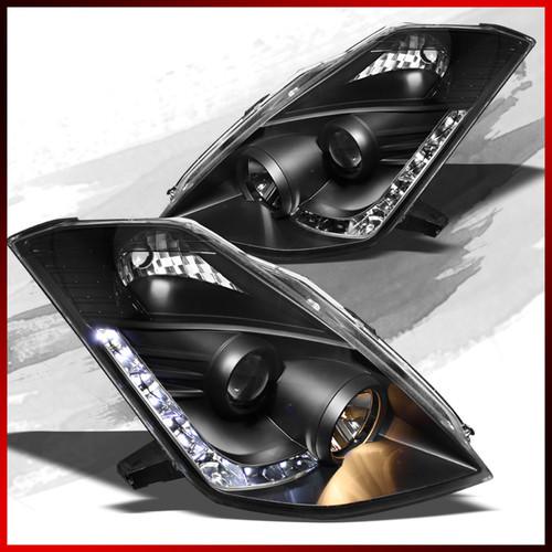 06-09 350z black projector headlights w/drl led running lights (hid models only)