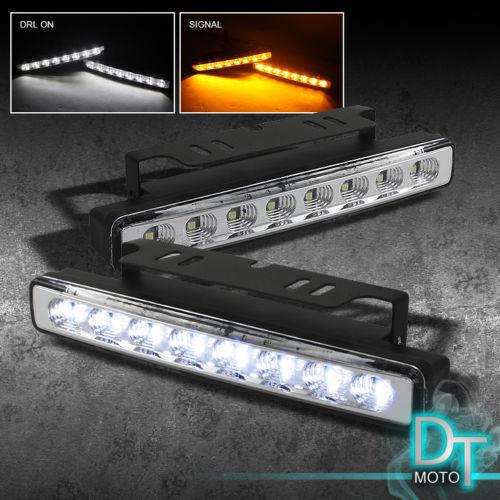 8 super white daytime drl led running bumper lights lamps w/signal function