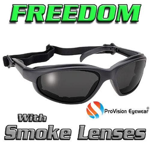 Black padded motorcycle atv riding safety glasses sunglasses w/removable strap