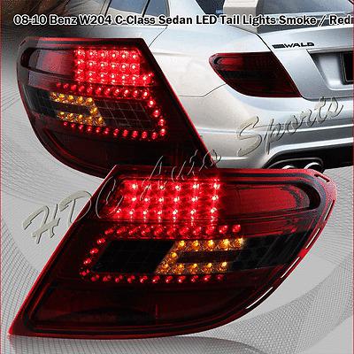 2008-2010 mercedes-benz w204 c-class led chrome housing smoked red tail lights