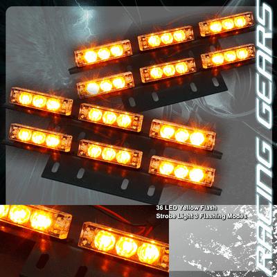 36 led bright amber 3x mode 12v emergency hazard warning strobe lights lightbar