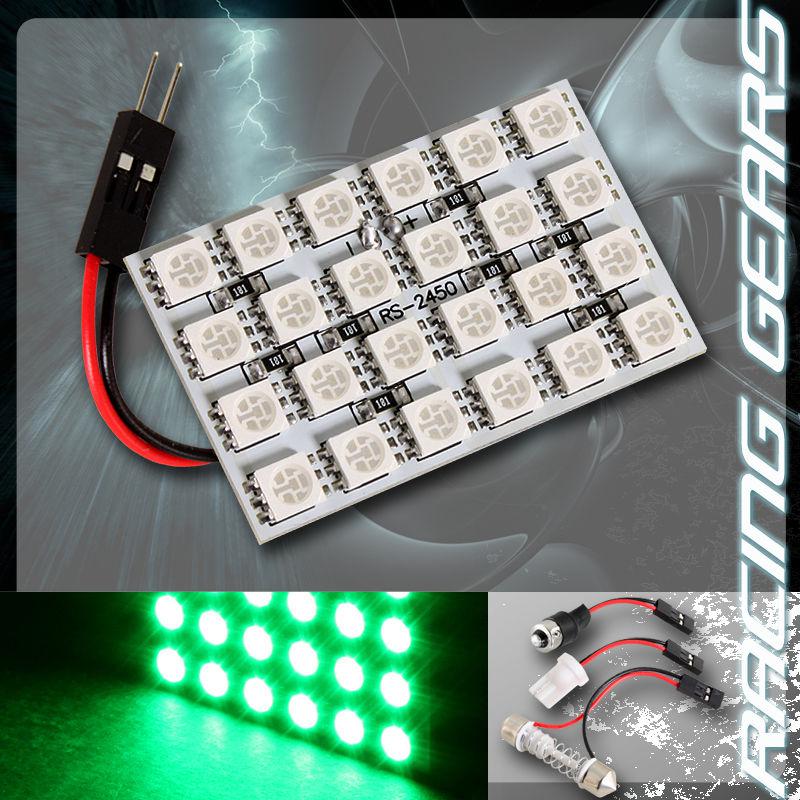 1x green 24 smd led replacement interior dome map light t10 &  festoon adapters