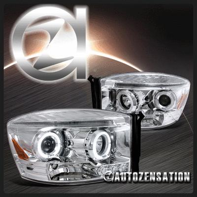 06-08 dodge ram truck chrome led drl halo projector headlights